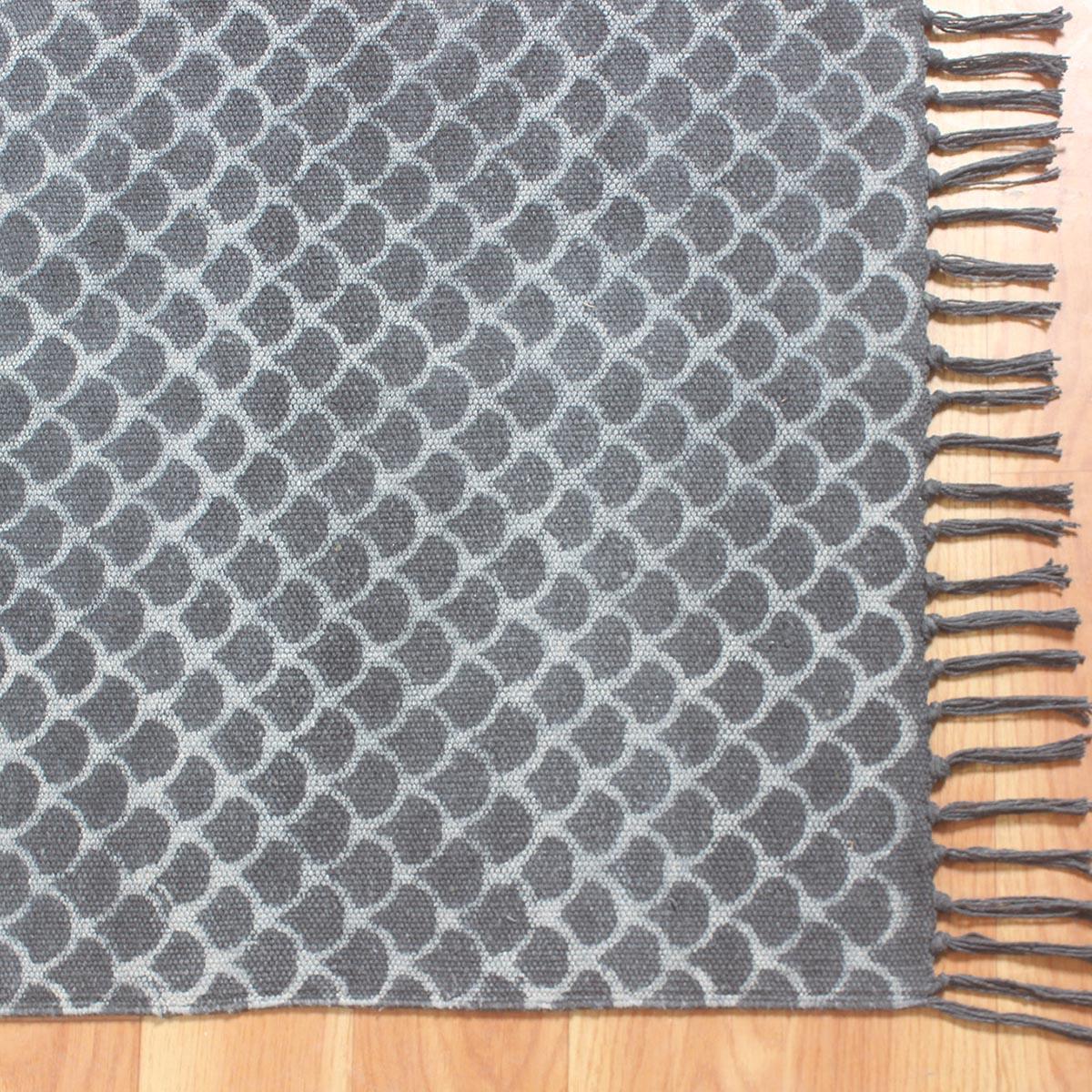 Black Gray Hand Block Print Geometric Bedroom Decor Cotton Dhuree - Indian Rug Store