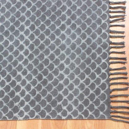 Black Gray Hand Block Print Geometric Bedroom Decor Cotton Dhuree - Indian Rug Store