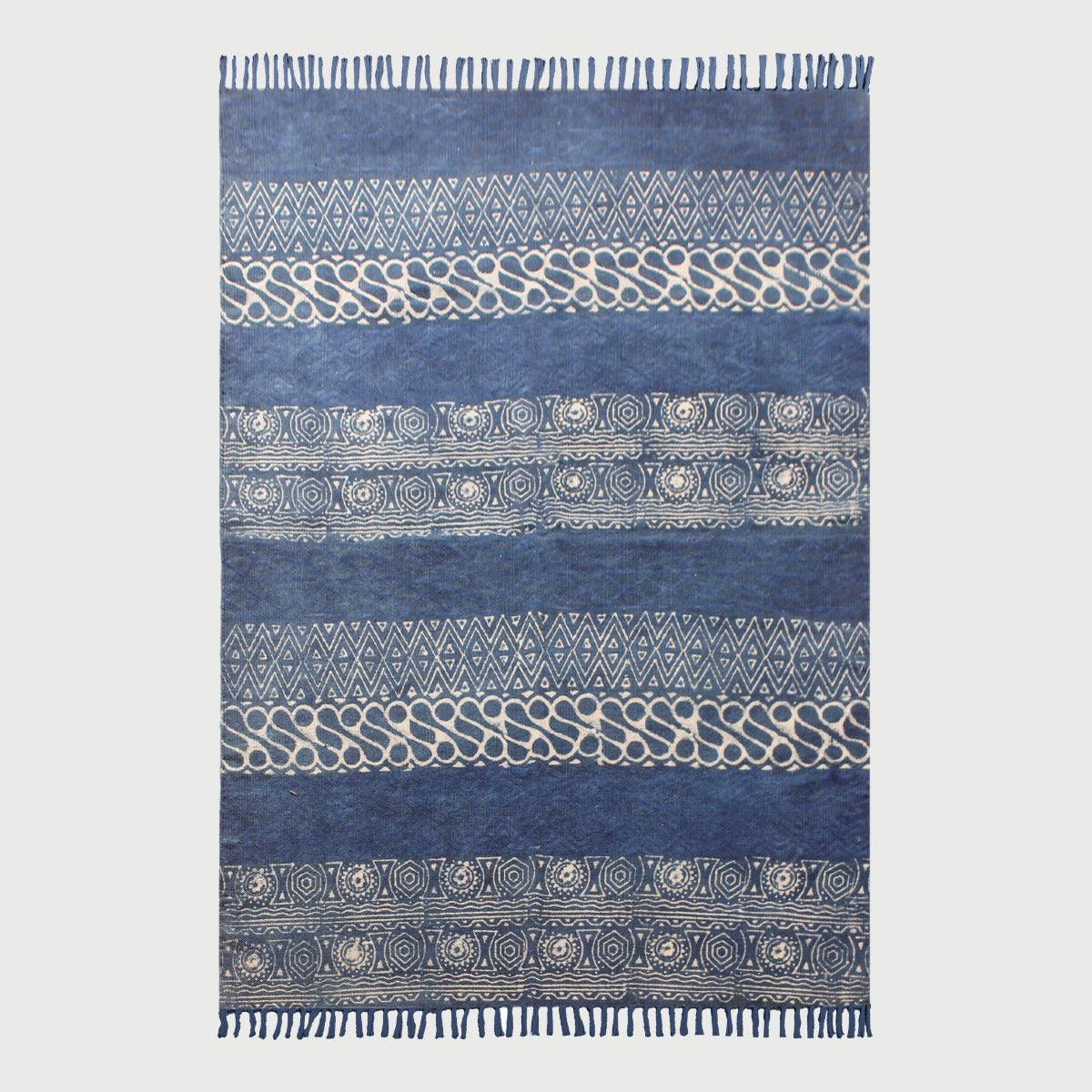 Blue Hand Block Print Geometric Bedroom Decor Cotton Dhuree - Indian Rug Store