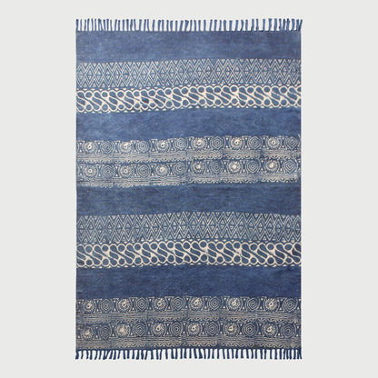 Blue Hand Block Print Geometric Bedroom Decor Cotton Dhuree - Indian Rug Store