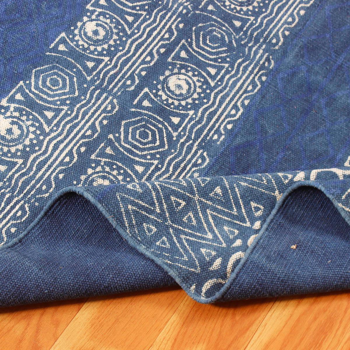 Blue Hand Block Print Geometric Bedroom Decor Cotton Dhuree - Indian Rug Store