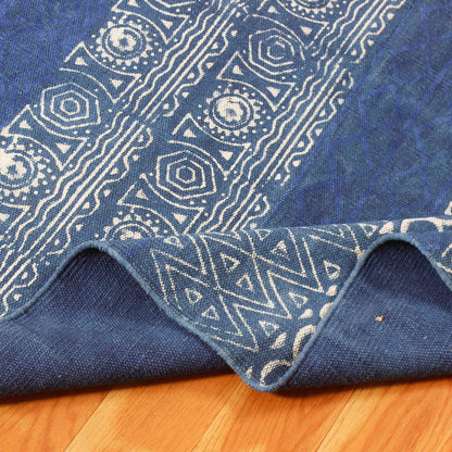 Blue Hand Block Print Geometric Bedroom Decor Cotton Dhuree - Indian Rug Store