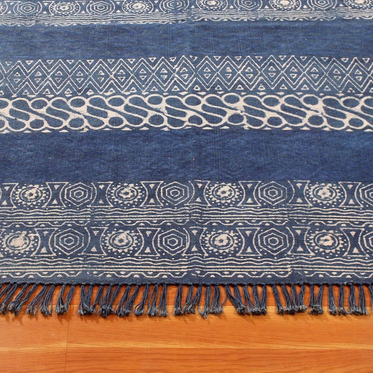 Blue Hand Block Print Geometric Bedroom Decor Cotton Dhuree - Indian Rug Store