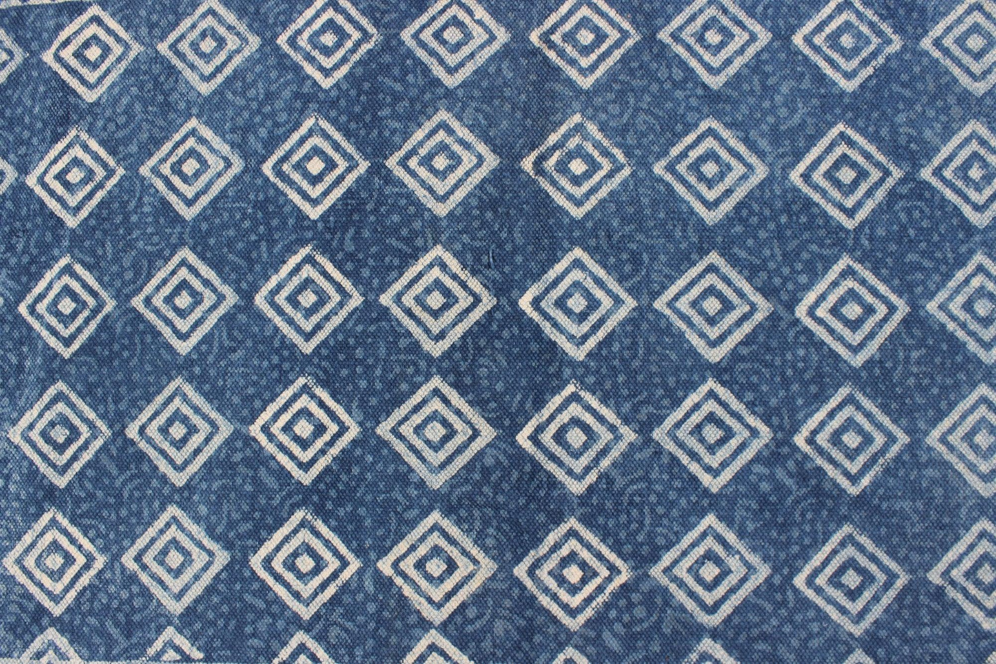 Striped Hand Block Print Blue Beige Stylish Entrance Decor Cotton Rug