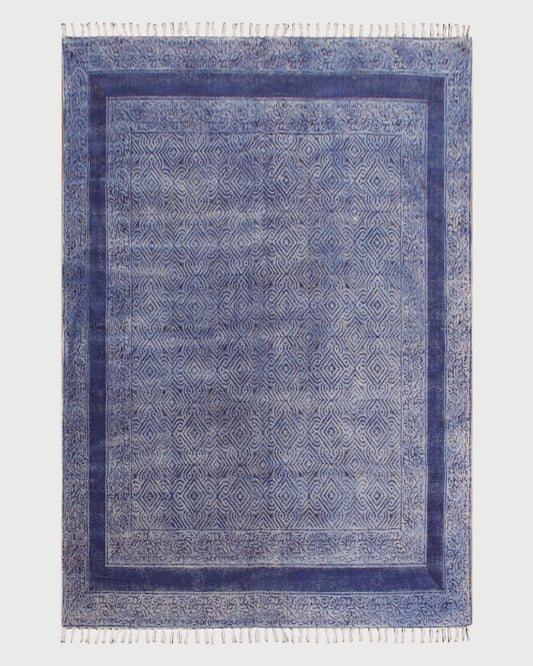 Oriantal Hand Block Blue Stylish Outdoor Cotton Rug