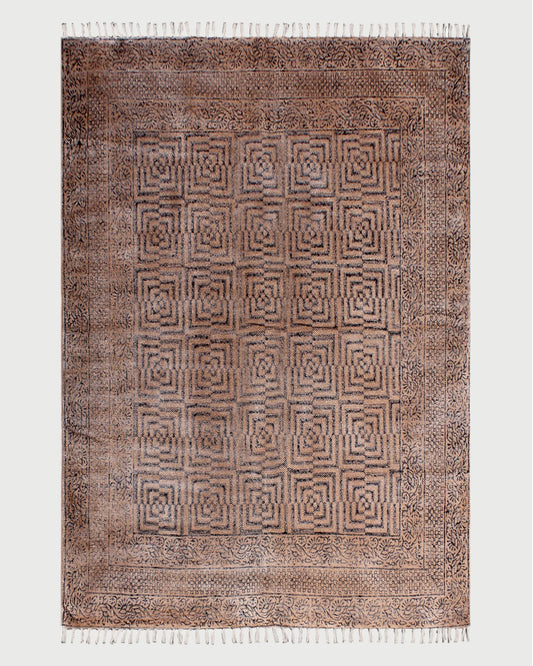 Abstract Hand Block Brown Black Stylish Outdoor Cotton Rug