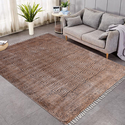 Abstract Hand Block Brown Black Stylish Outdoor Cotton Rug