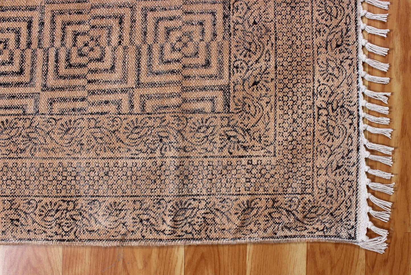 Abstract Hand Block Brown Black Stylish Outdoor Cotton Rug