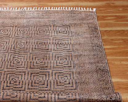 Abstract Hand Block Brown Black Stylish Outdoor Cotton Rug