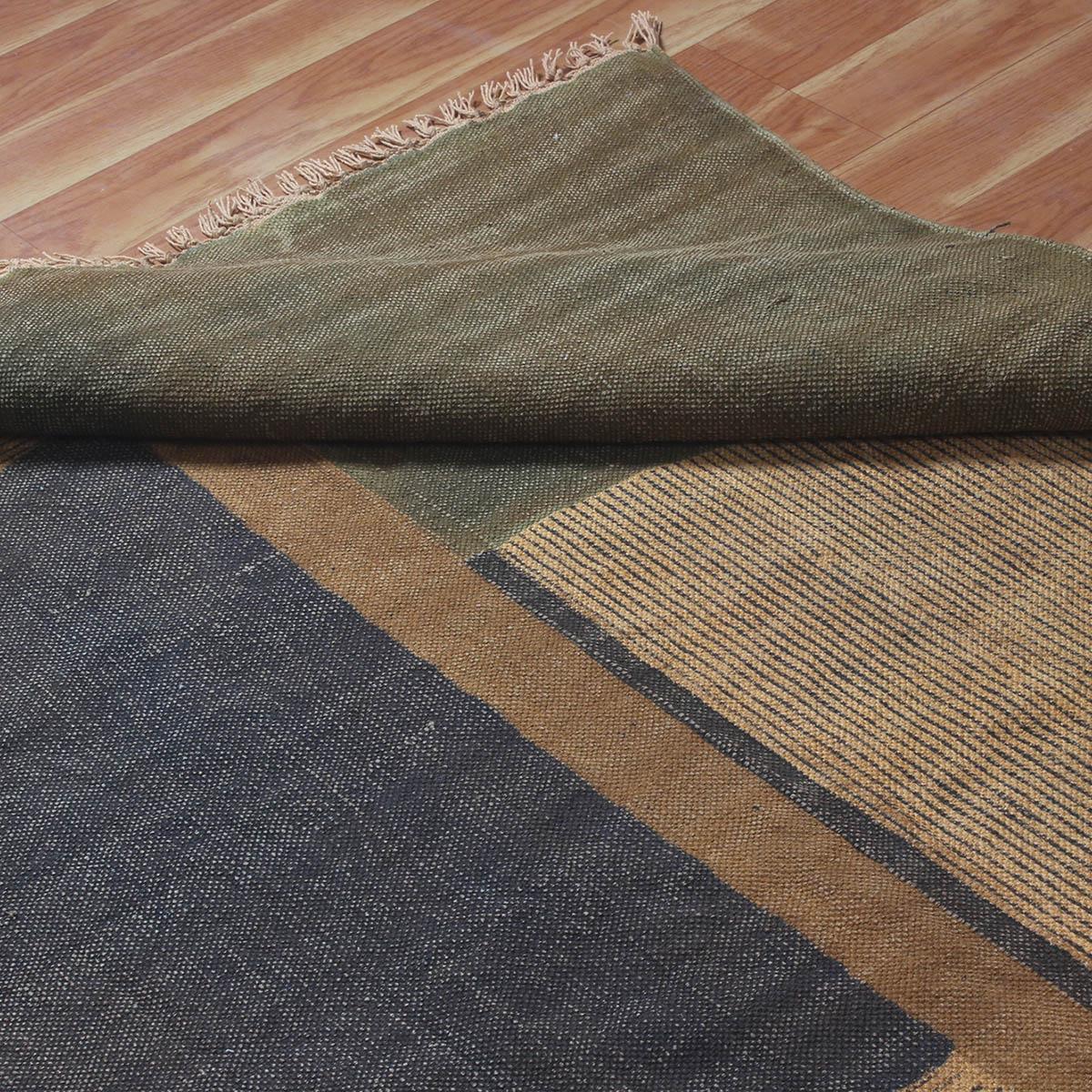 Geometric Hand Block Print Work Brown Blue Interior Decor Cotton Rug - Indian Rug Store