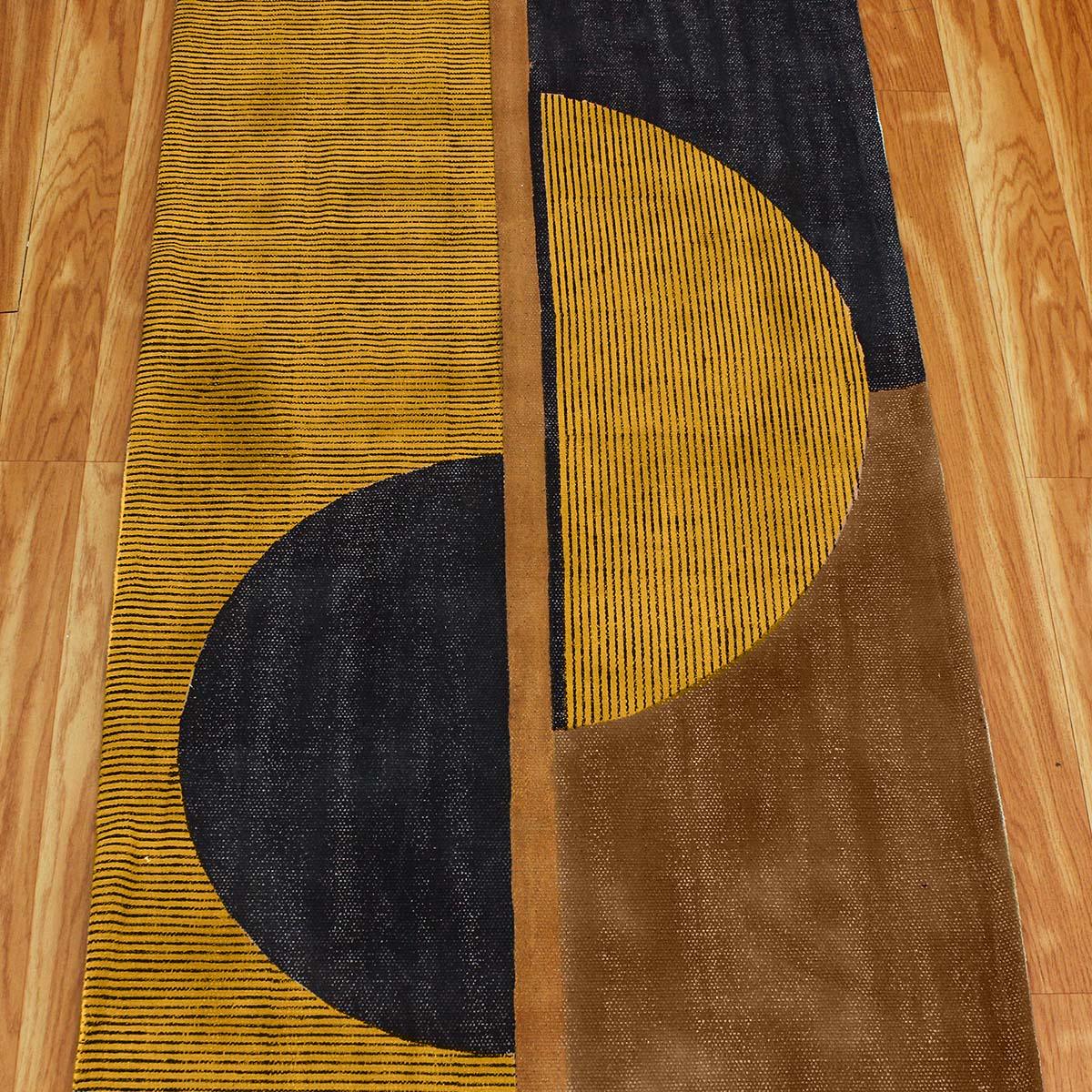 Geometric Hand Block Print Work Yellow Black Interior Decor Cotton Rug - Indian Rug Store