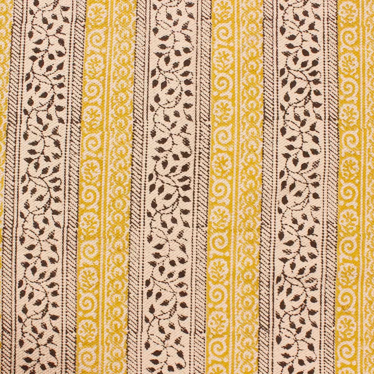 Floral Hand Block Print Work Black Yellow Dining Hall Cotton Rug - Indian Rug Store