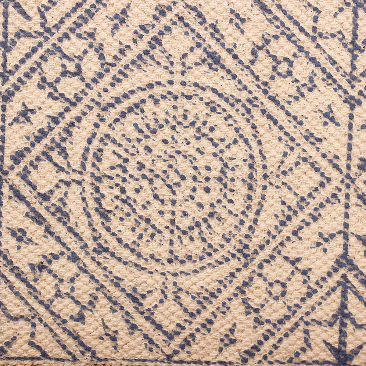 Bordered Hand Block Print Work Blue Yellow Dining Hall Cotton Rug - Indian Rug Store