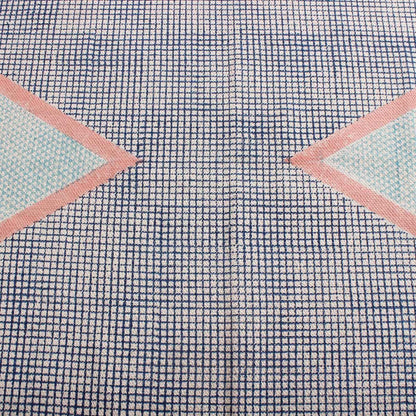 Geometric Hand Block Print Dining Hall Blue Cotton Rug - Indian Rug Store