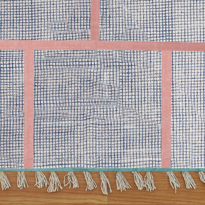 Trendy Thread Work Blue Pink Farm House Cotton Dhurries