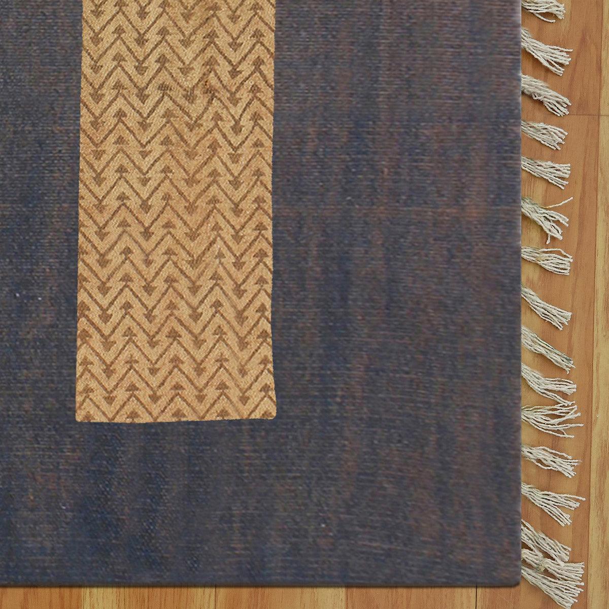 Trendy Thread Work Brown Blue Home Decor Cotton Dhurries