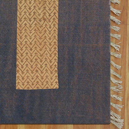 Trendy Thread Work Brown Blue Home Decor Cotton Dhurries