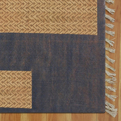 Attractive Thread Work Brown Blue Outdoor Cotton Dhurries