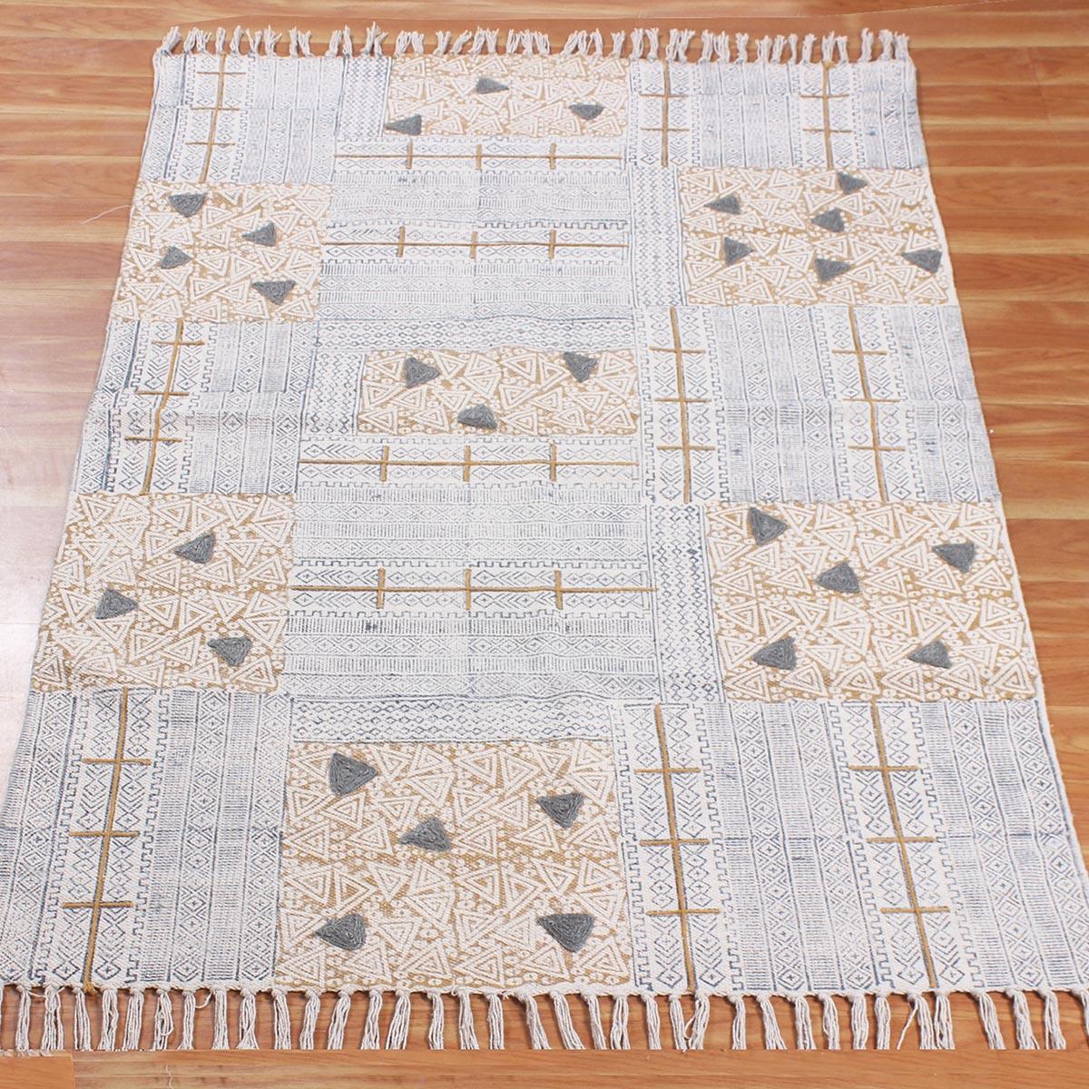 Brown Blue Hand tufted work Abstract Home Decor Cotton Rug - Indian Rug Store