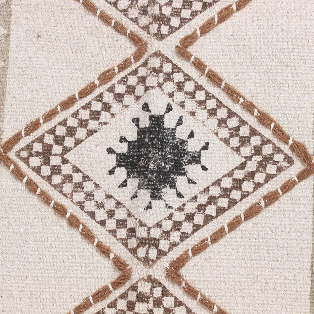 Geometric Thread Work Brown Beige Hallway Cotton Dhuree - Indian Rug Store