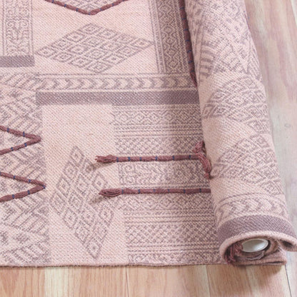 Abstract Thread Work Brown Beige Hallway Cotton Dhuree - Indian Rug Store