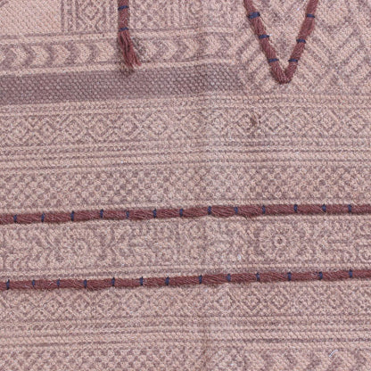 Abstract Thread Work Brown Beige Hallway Cotton Dhuree - Indian Rug Store