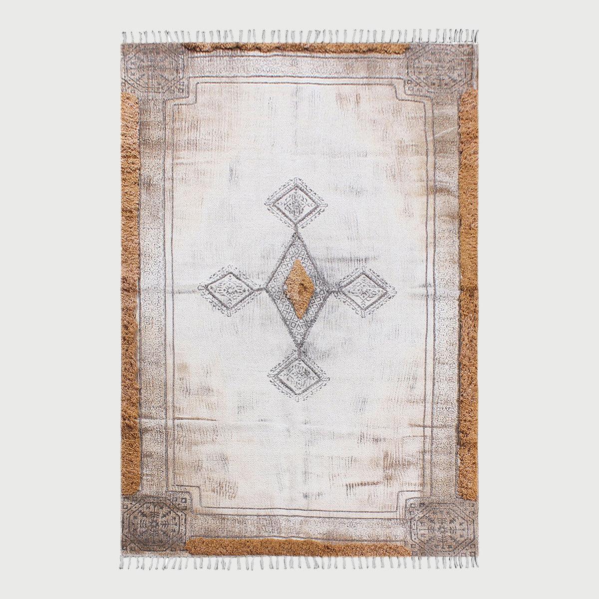 Bordered Hand Tufted Brown Beige Hallway Cotton Dhuree - Indian Rug Store