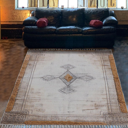 Bordered Hand Tufted Brown Beige Hallway Cotton Dhuree - Indian Rug Store