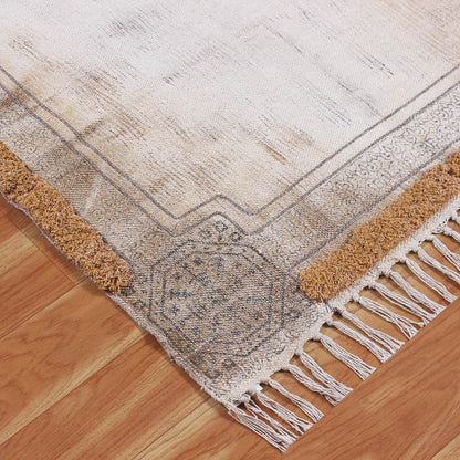 Bordered Hand Tufted Brown Beige Hallway Cotton Dhuree - Indian Rug Store