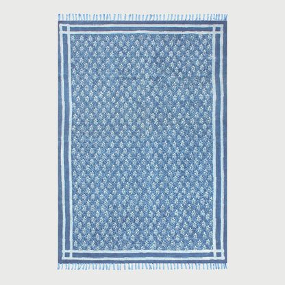 Hand Block Print Work Blue Bordered Trendy Cotton Rug - Indian Rug Store