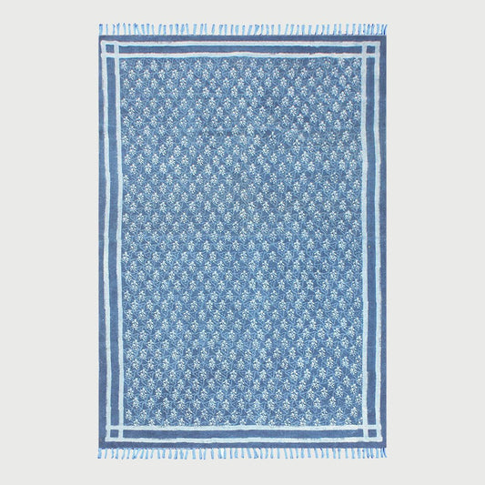 Hand Block Print Work Blue Bordered Trendy Cotton Rug - Indian Rug Store