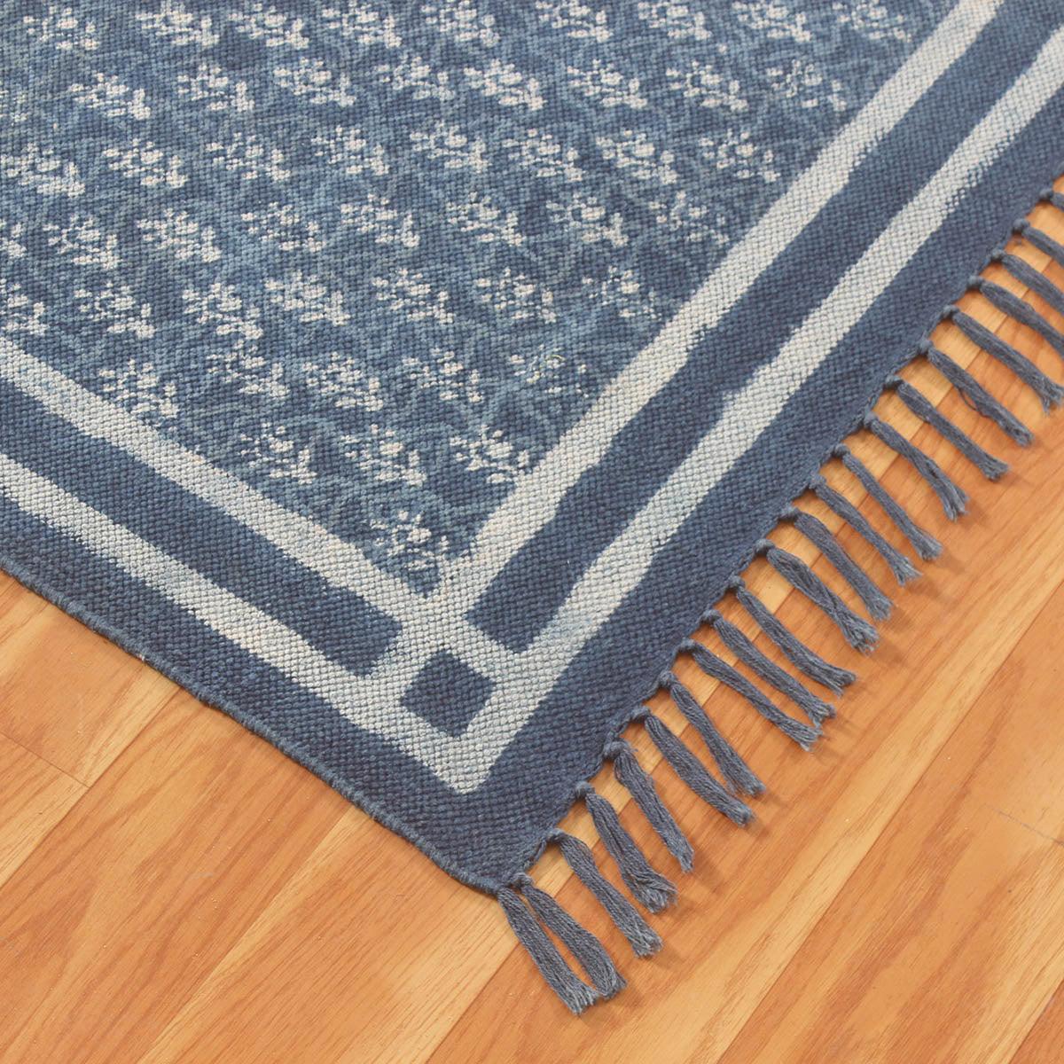 Hand Block Print Work Blue Bordered Trendy Cotton Rug - Indian Rug Store