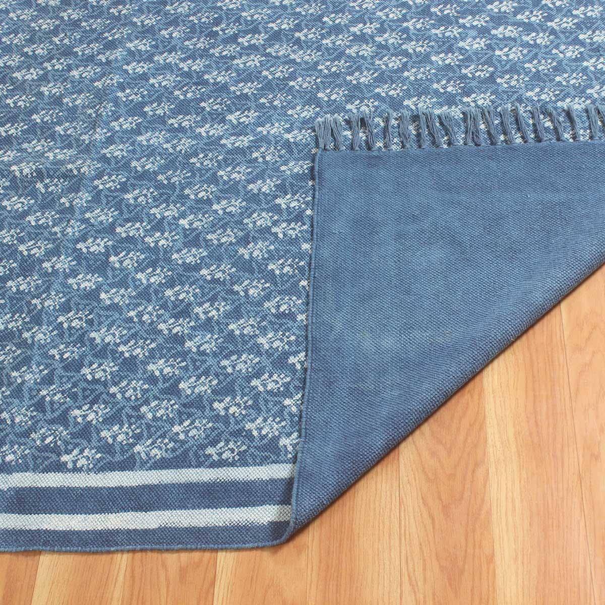 Hand Block Print Work Blue Bordered Trendy Cotton Rug - Indian Rug Store