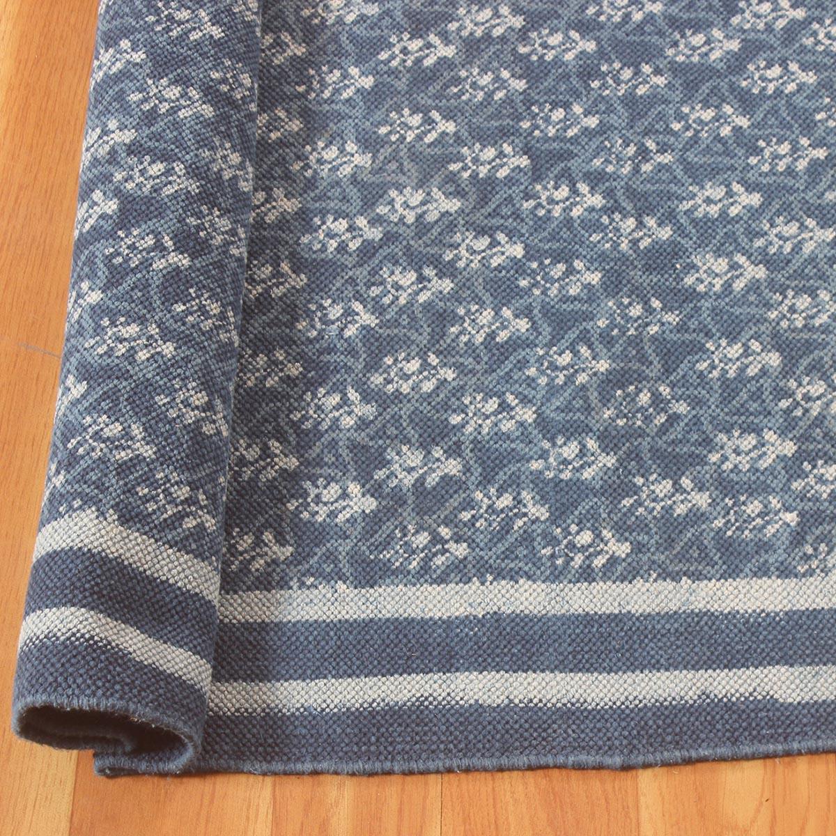 Hand Block Print Work Blue Bordered Trendy Cotton Rug - Indian Rug Store