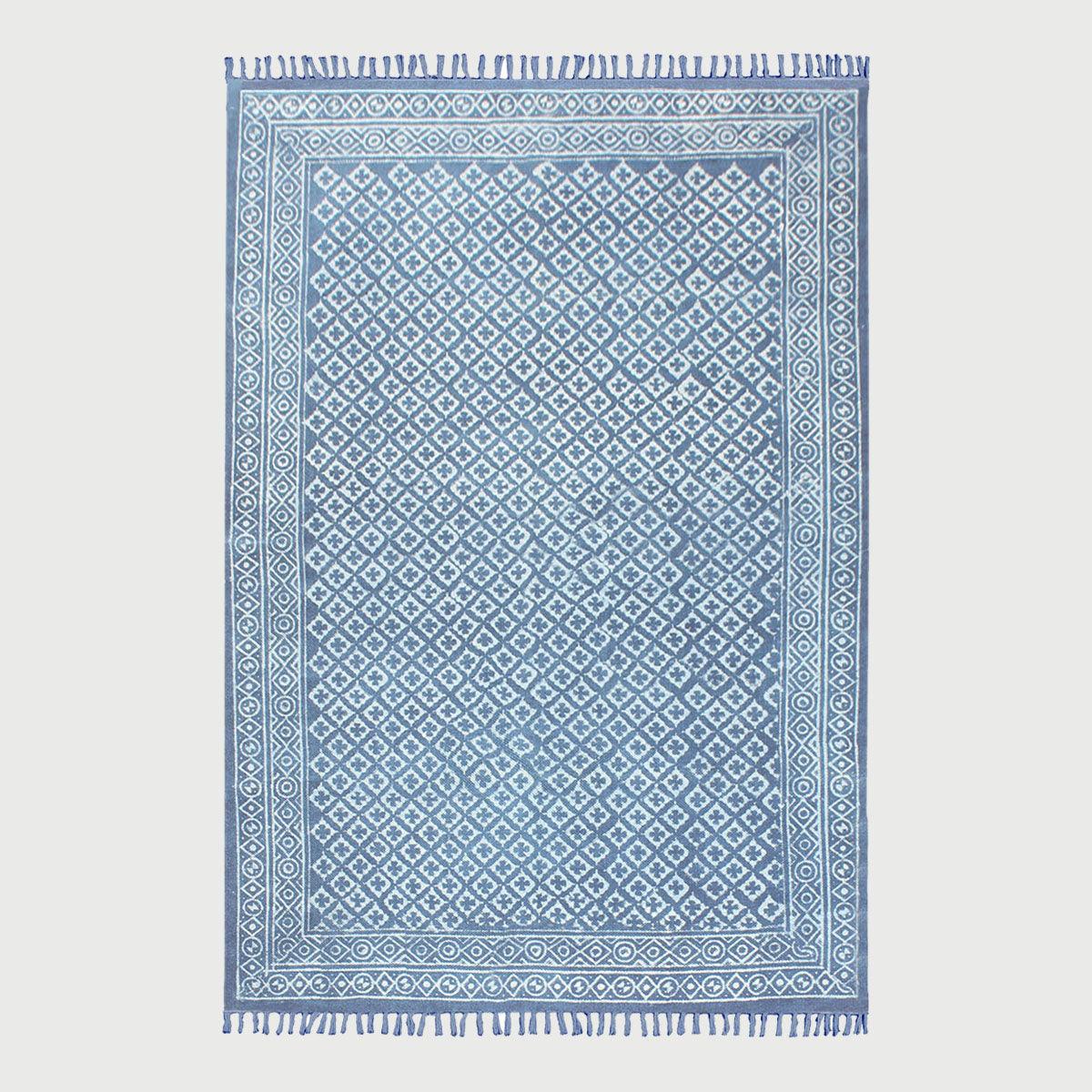 Hand Block Print Work Blue Abstract Trendy Cotton Rug - Indian Rug Store