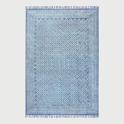 Hand Block Print Work Blue Abstract Trendy Cotton Rug - Indian Rug Store