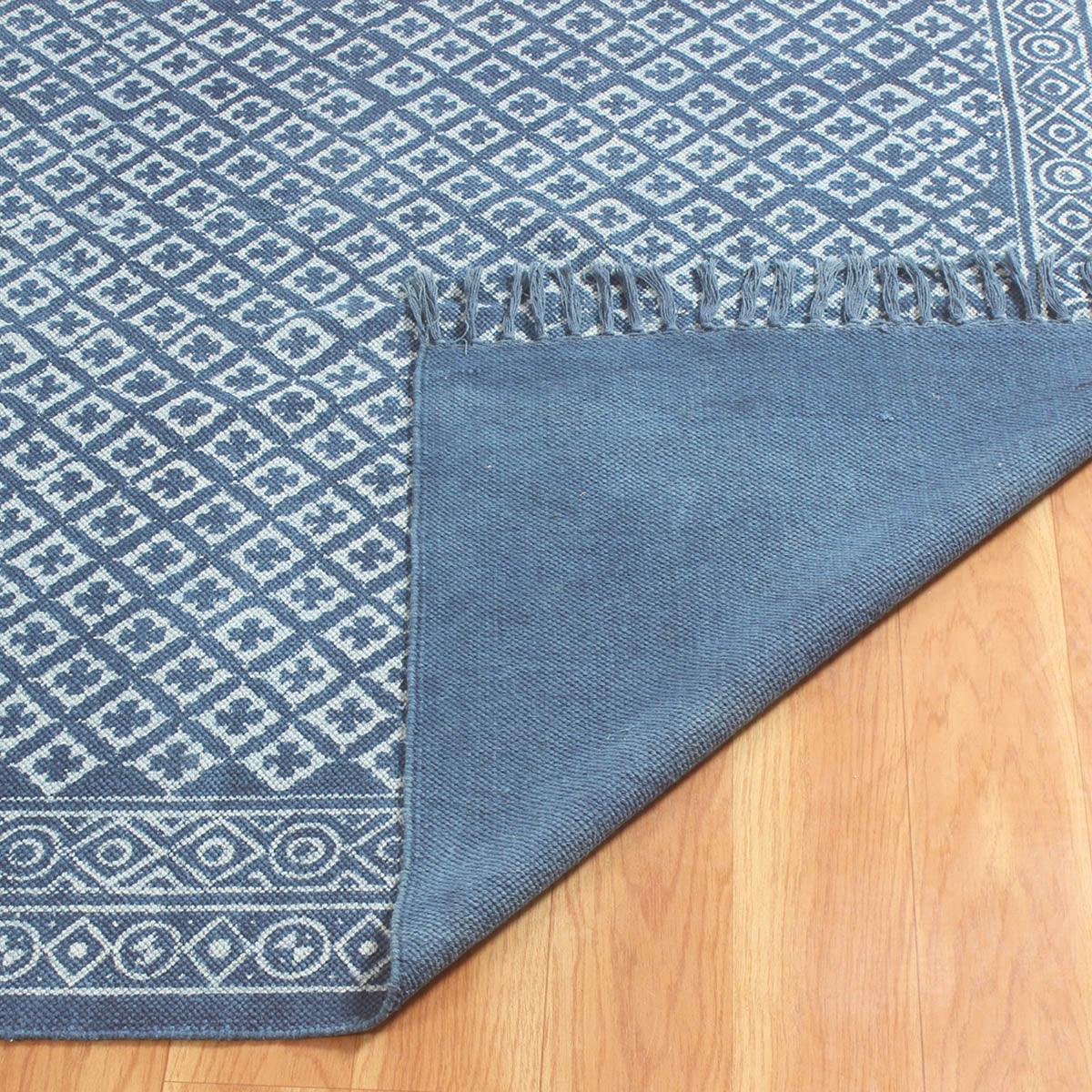 Hand Block Print Work Blue Abstract Trendy Cotton Rug - Indian Rug Store