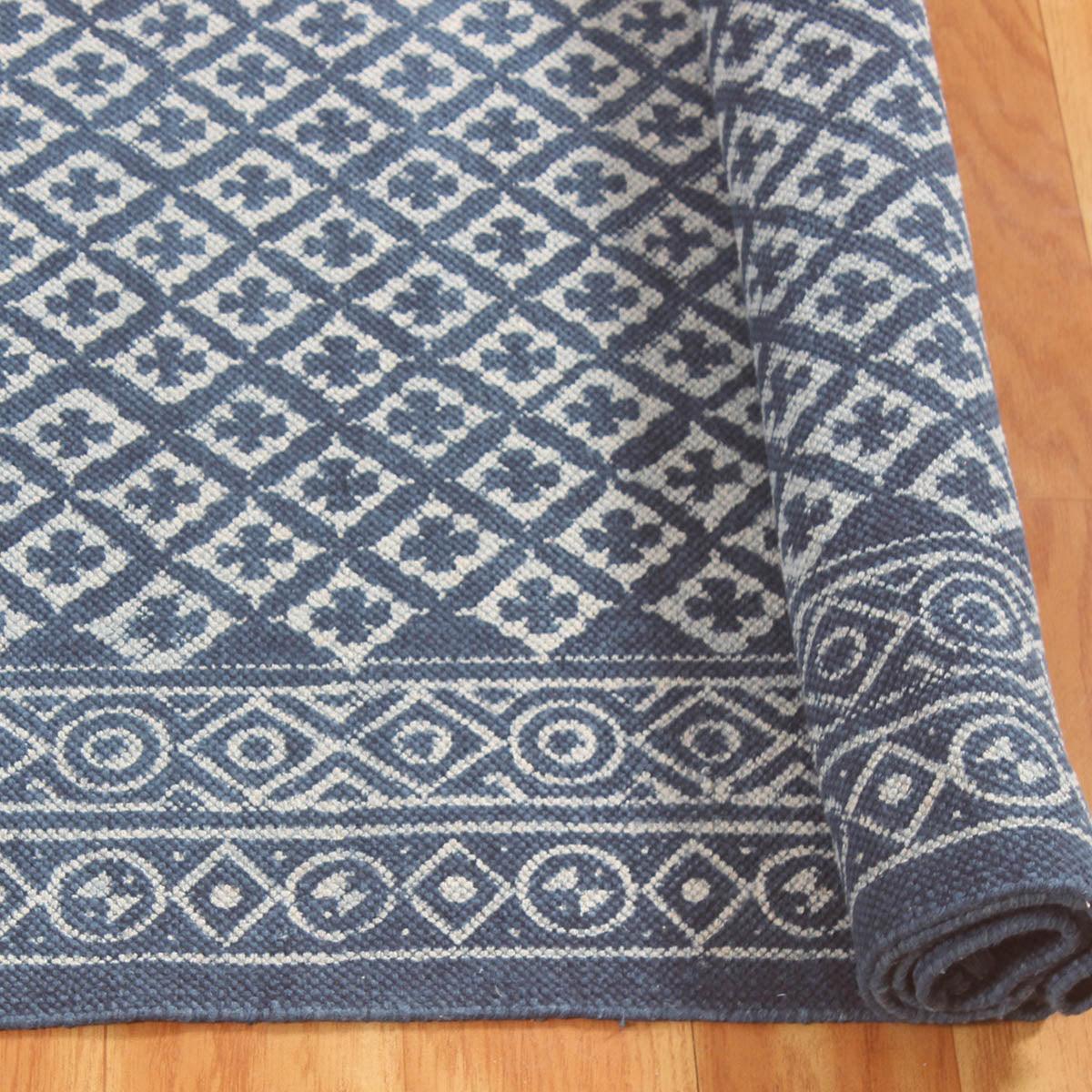 Hand Block Print Work Blue Abstract Trendy Cotton Rug - Indian Rug Store