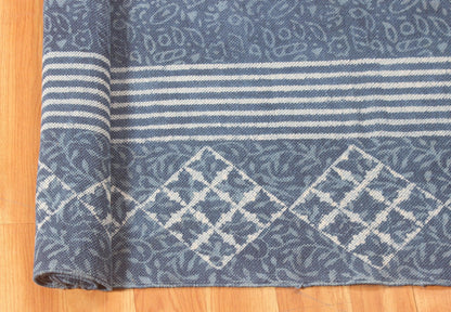 Hand Block Print Work Blue Geometric Trendy Cotton Rug