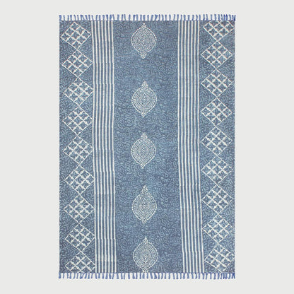 Hand Block Print Work Blue Geometric Trendy Cotton Rug - Indian Rug Store