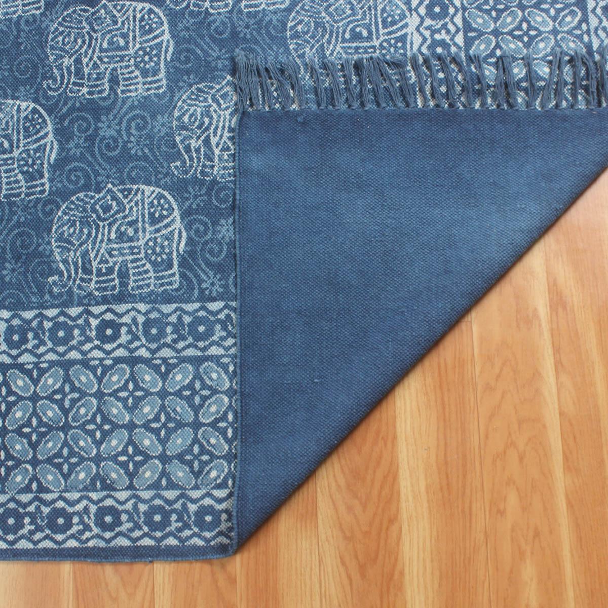 Hand Block Print Work Blue Geometric Trendy Bedroom Decor Cotton Rug