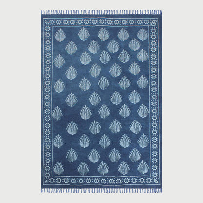 Hand Block Print Work Blue Bordered Trendy Bedroom Decor Cotton Rug