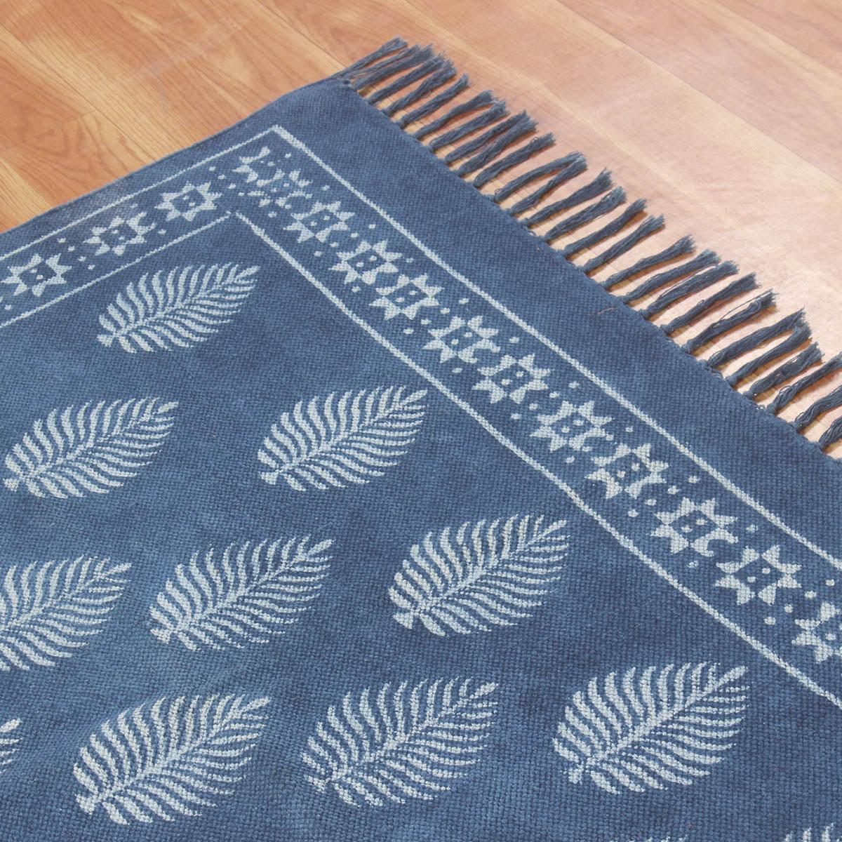 Hand Block Print Work Blue Bordered Trendy Bedroom Decor Cotton Rug