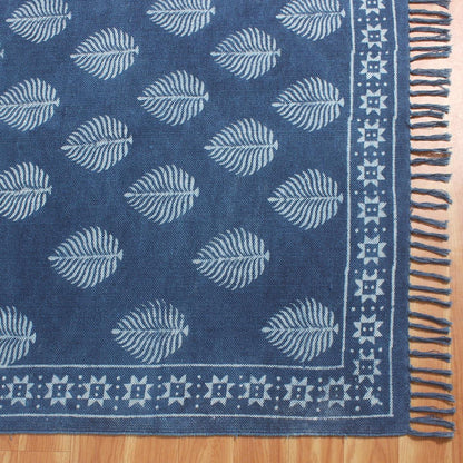 Hand Block Print Work Blue Bordered Trendy Bedroom Decor Cotton Rug