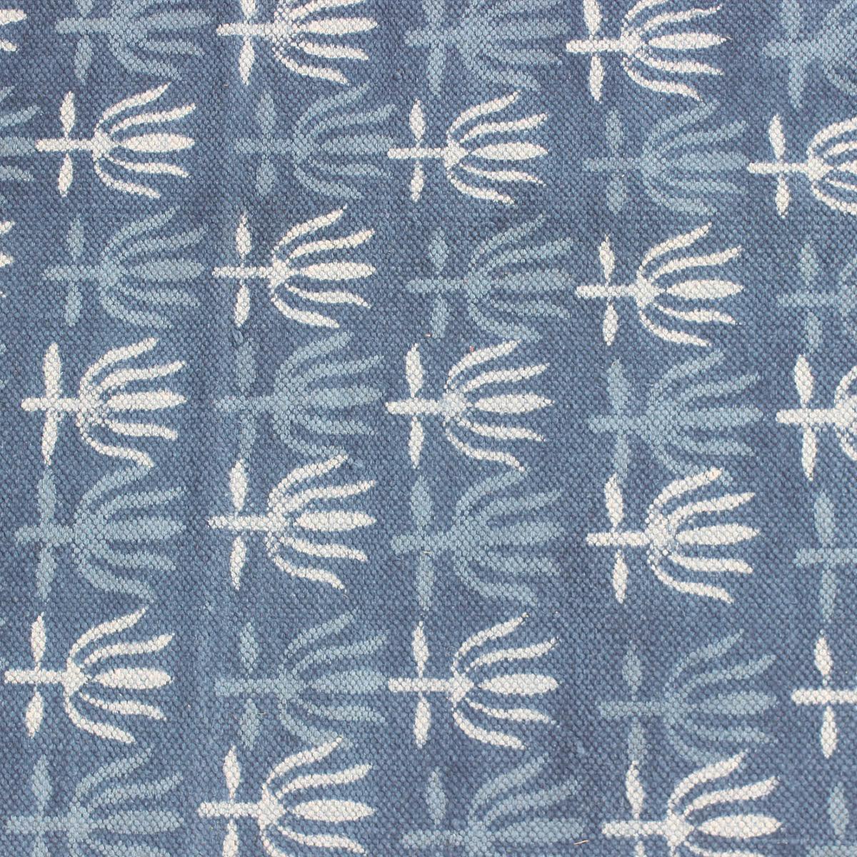 Hand Block Print Work Blue Bordered Trendy Farmhouse Decor Cotton Rug