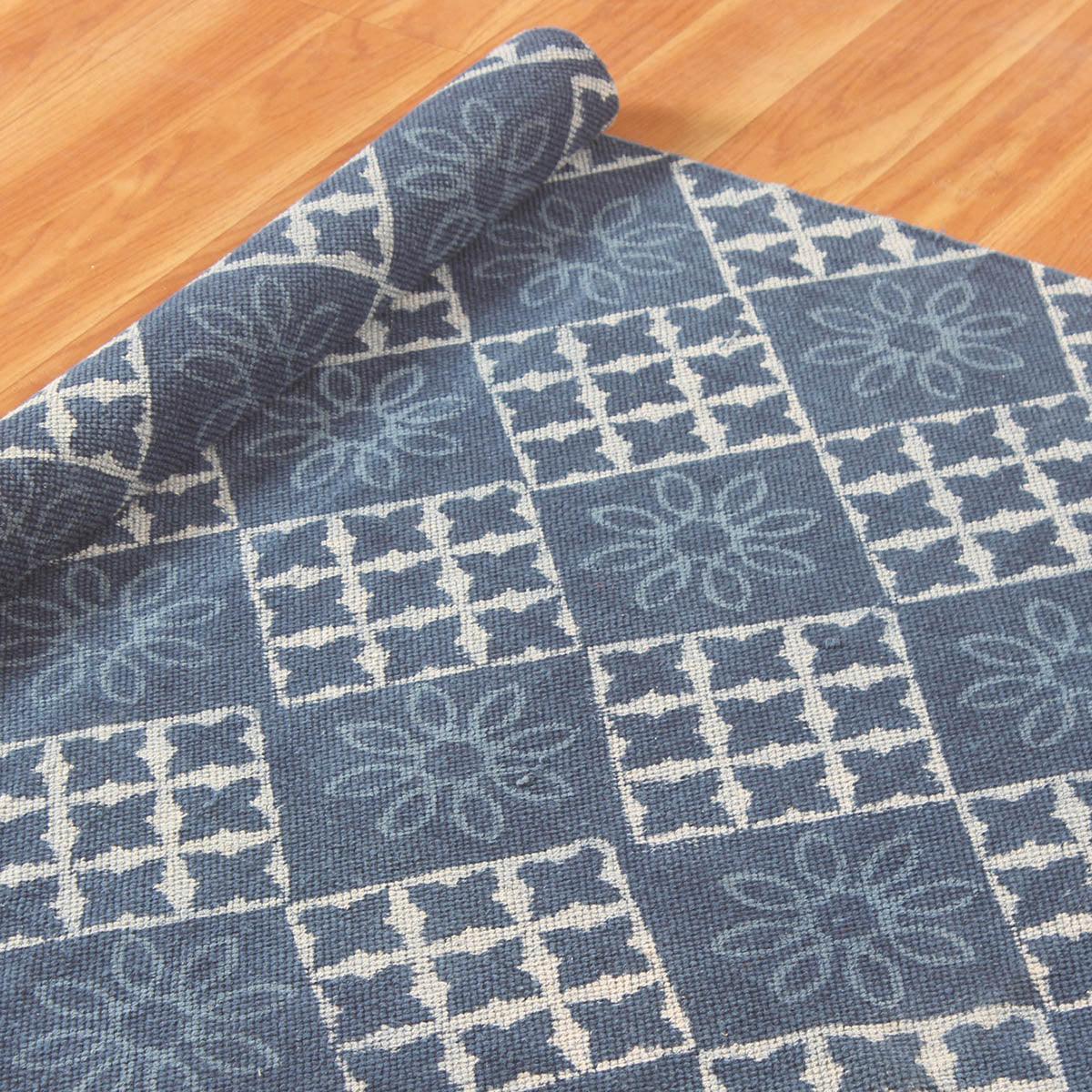 Hand Block Print Work Blue Moroccan Trendy Farmhouse Decor Cotton Rug