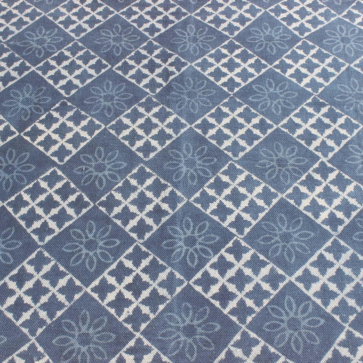 Tappeto di cotone con stampa a blocchi a mano, stile marocchino, blu, alla moda, stile fattoria