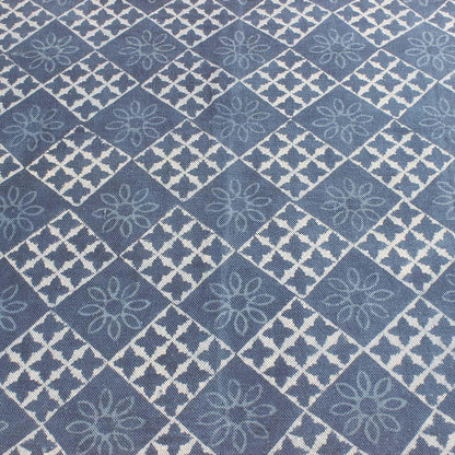 Hand Block Print Work Blue Moroccan Trendy Farmhouse Decor Cotton Rug