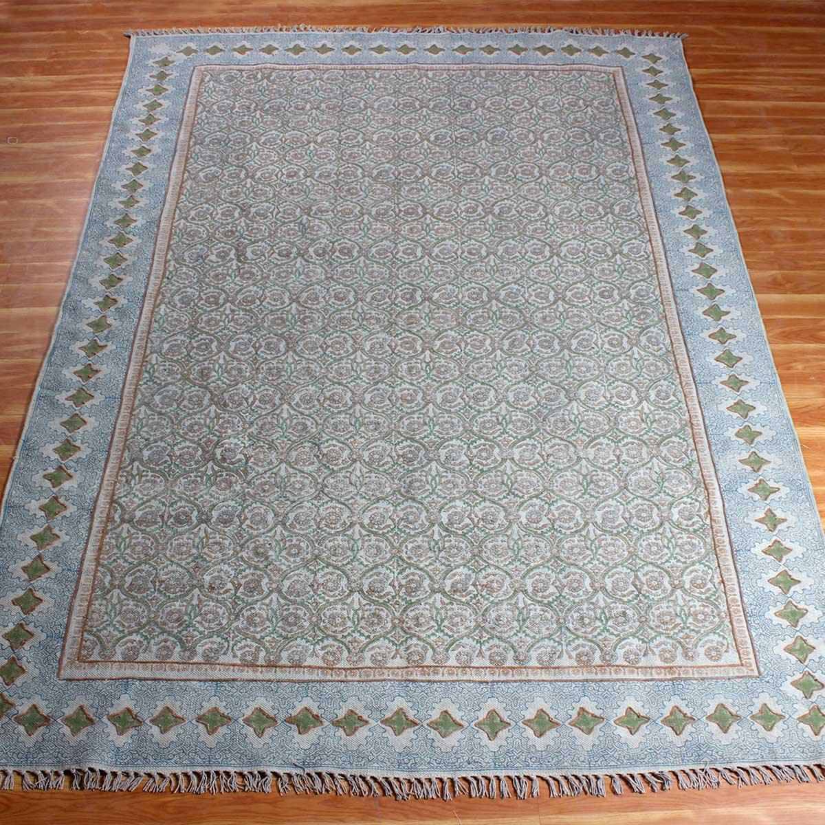 Brown Gray Embellishment Work Bordered Trendy Cotton Rug