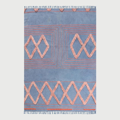 Blue Red Hand Tufted Work Geometric Trendy Farmhouse Cotton  Rug